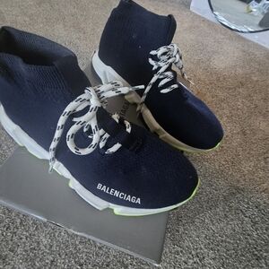 Balenciaga Navy and Neon Green Athletic Shoes